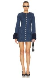 Show Me Your Mumu Rockefeller Mini Dress In Subzero Indigo With Faux Fur at Revolve