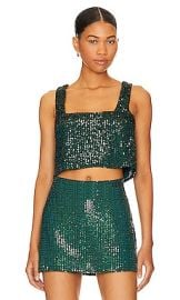 Show Me Your Mumu Tara Crop Top In Emerald Sequins at Revolve