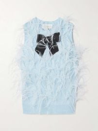 Shushu Tong Feather and Satin Trimmed Knitted Sweater and Shorts at Net a Porter