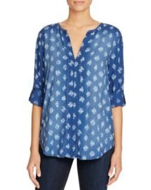 Side Stitch Shirred Roll Sleeve Chambray Top at Bloomingdales