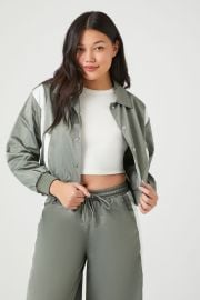 Side-Striped Cropped Bomber Jacket at Forever 21