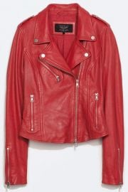 Side gathered leather jacket at Zara