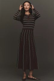 Siempre X Anthropologie Collared Long Sleeve A Line Midi Dress at Anthropologie