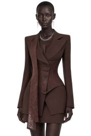 Sienna Brown Blazer & Skirt Set with Lace Panels at Miss Rosier