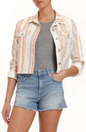 Sienna Stripe Crop Raw Hem Denim Jacket at Nordstrom