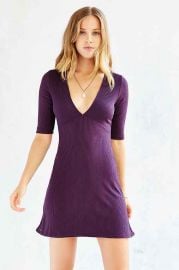 Silence and Noise Rib-Knit Deep-V Dress at Urban Outfitters