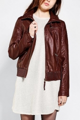 Silence and Noise Vegan Leather Hooded Bomber Jacket at Urban Outfitters