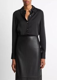 Silk-Blend Slim Button-Front Blouse in Products Women at Vince
