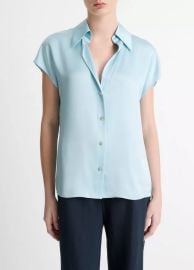 Silk Cap-Sleeve Ruched-Back Blouse in Products Women at Vince