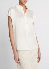 Silk Cap-Sleeve Ruched-Back Blouse in Short Sleeve at Vince