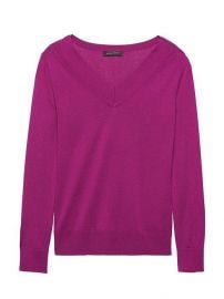 Silk Cashmere Varsity V-Neck Sweater at Banana Republic