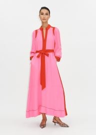 Silk Colour Block Maxi Dress Belt MEEM Neon PinkPoppy Red at ME+EM