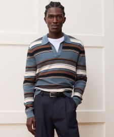 Silk-Cotton Beach Stripe Sweater Polo in Green Pewter - Todd Snyder at Todd Snyder