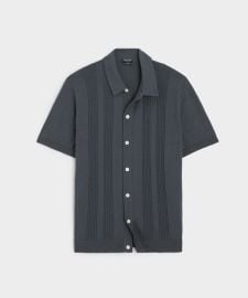 Silk Cotton Ribbed Full Placket Polo in Smoke - Todd Snyder at Todd Snyder