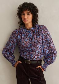 Silk Cotton Shadow Bloom Print Blouse MEEM PurpleBlackBlue at Me and Em