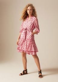 Silk Cotton Summer Brocade Swing Dress Belt MEEM RaspberryWhitePink at Me + Em