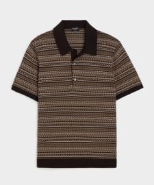 Silk-Cotton Sweater Polo in Saddle Brown Stripe - Todd Snyder at Todd Snyder