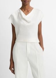 Silk Cowl-Neck Blouse in Short Sleeve at Vince