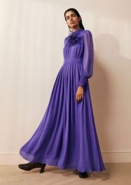 Silk Full-Length Dress With Corsage Belt MEEM Winter Lilac at Me and Em