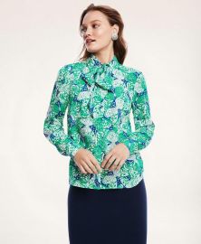 Silk Georgette Butterfly Print Bow Blouse at Brooks Brothers