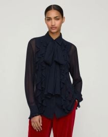 Silk Georgette Ruffle Bow Blouse Lafayette 148 New York at Lafayette 148 New York