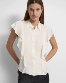 Silk Georgette Ruffled Shirt at Theory