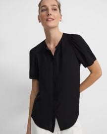 Silk Georgette Short-Sleeve Ruched Blouse at Theory