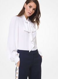 Silk Georgette Tie-Neck Blouse at Michael Kors