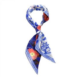 Silk Headband 13x140 Les Coquelicots by Artist Lil Sire Blue Online Boutique SHOP MALFROY Maison Malfroy at Maison Malfroy