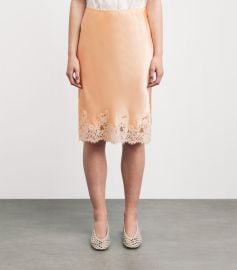 Silk Lace Elowette Midi Skirt in Peach Sorbet at Harrods