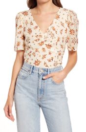 Silk Ruched Front Puff Sleeve Top at Nordstrom