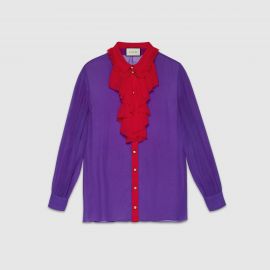 Silk Ruffle Front Shirt at Gucci