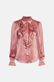  Silk Ruffle Sleeved Shirt With Cuff Detail at Karen Millen