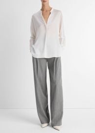 Silk Satin Band-Collar Blouse at Vince