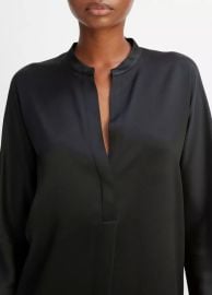 Silk Satin Band-Collar Blouse in Long Sleeve at Vince