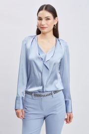 Silk Satin Contour Ruffle Shirt Elie Tahari at Elie Tahari