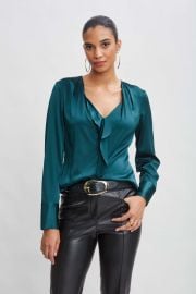Silk Satin Contour Ruffle Shirt Elie Tahari at Elie Tahari