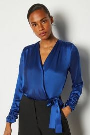 Silk Satin Wrap Front Bodysuit at Karen Millen