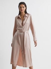 Silk Shirt Dress in Nude REISS USA at Reiss