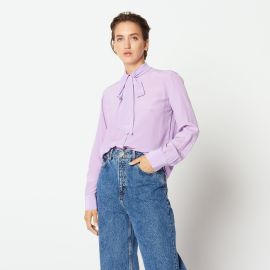 Silk Shirt with Bow Collar in Lilac at Sandro