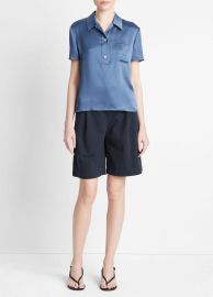 Silk Short-Sleeve Polo Shirt in Products Women at Vince