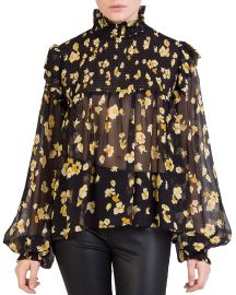 Silk Smocked Floral-Print Top at Bloomingdales