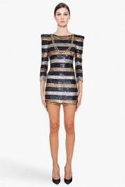 Silk Stripe Sequin Dress by Balmain at Ssense