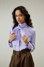 Silk Turtleneck Ribbon Blouse at LilySilk