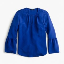 Silk bell-sleeve top blue at J. Crew