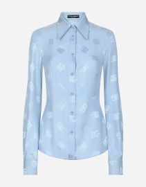 Silk jacquard shirt with all-over DG logo in Azure for Women DolceampGabbana at Dolce & Gabbana