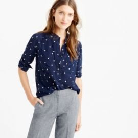 Silk popover shirt in polka dot at J. Crew