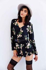 Silk ruffle short romper at Urban Outfitters