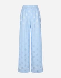 Silk satin jacquard pajama pants with all-over DG logo in Light Blue for Women DolceampGabbana at Dolce & Gabbana