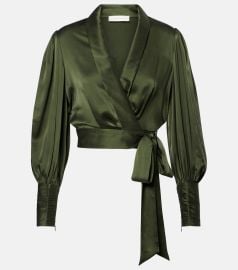 Silk satin wrap top in green - Zimmermann at Mytheresa